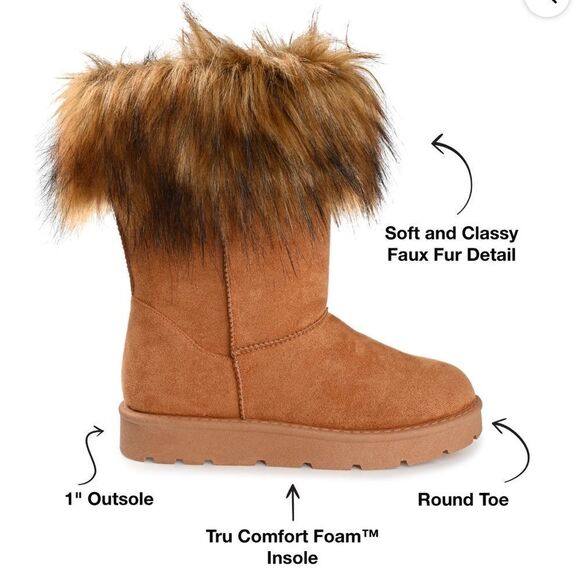 Bamboo Women’s Brown Round Toe Vegan Suede Faux Fur Tall Platform Boots Size 8 - Picture 8 of 17